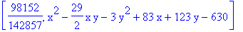 [98152/142857, x^2-29/2*x*y-3*y^2+83*x+123*y-630]